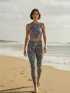 Sage Purple Floral High-Neck Crop Top & Matching Leggings